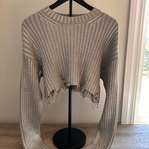 Zara Metallic Silver Ribbed Sweater